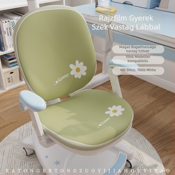 Gyerek tanuló székhez való huzat, szabálytalan forma, tej-selyem anyag, lélegző, porálló, színtartó, minimalista stílus, rajzfilm mintával