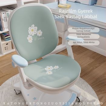 Gyerek tanuló székhez való huzat, szabálytalan forma, tej-selyem anyag, lélegző, porálló, színtartó, minimalista stílus, rajzfilm mintával