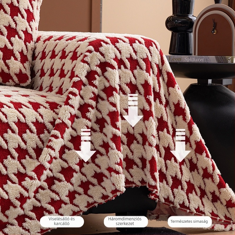 Háromüléses kanapé törölköző — Shu bársony, Houndstooth mintázat, minimalistikus modern stílus, huzat/védő takaró kanapéhoz