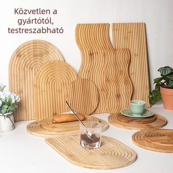 Bambusz teás tálca szabálytalan élű víz-hullámmotívummal, modern minimalista dizájn, teához, kávéhoz, kenyérhez és süteményekhez