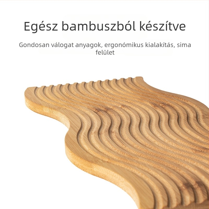 Bambusz teás tálca szabálytalan élű víz-hullámmotívummal, modern minimalista dizájn, teához, kávéhoz, kenyérhez és süteményekhez