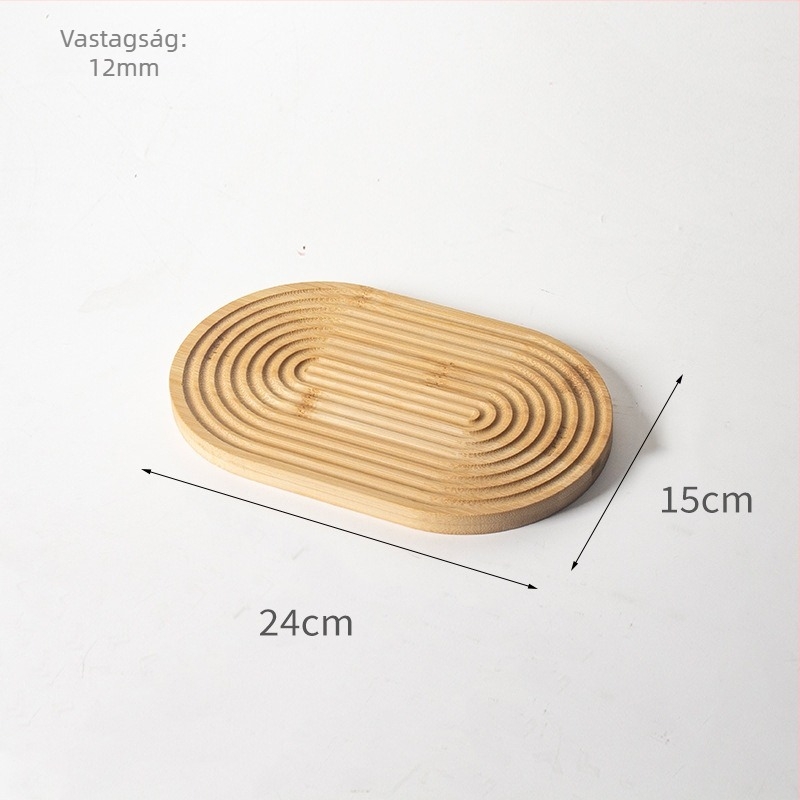 Bambusz teás tálca szabálytalan élű víz-hullámmotívummal, modern minimalista dizájn, teához, kávéhoz, kenyérhez és süteményekhez