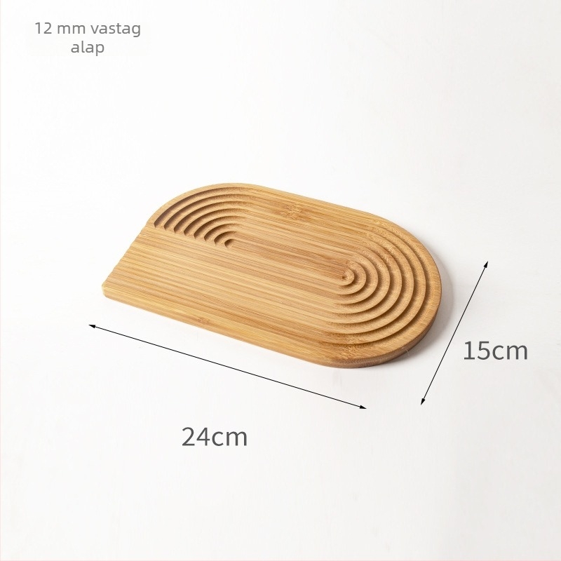 Bambusz teás tálca szabálytalan élű víz-hullámmotívummal, modern minimalista dizájn, teához, kávéhoz, kenyérhez és süteményekhez