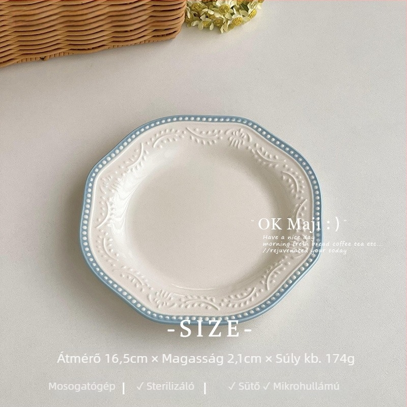 Porcelán desszerttál, sekély, kör alakú, aláglazúrral, mikrohullámú sütőben használható