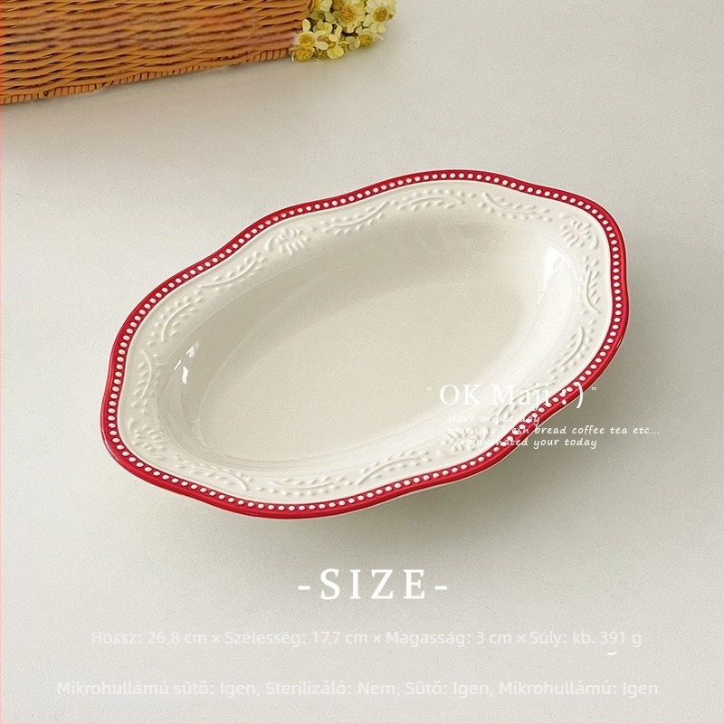 Porcelán desszerttál, sekély, kör alakú, aláglazúrral, mikrohullámú sütőben használható