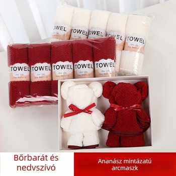 Korall fleece négyszögletes törölköző esküvői ajándékdobozban – nedvszívó, 70 g, logóval nyomtatott, varrt szegéllyel