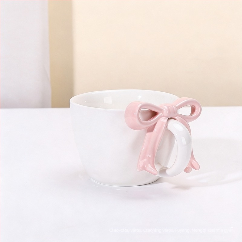 Kávéscsésze és alátét készlet masni-kötés dizájn, kerámia, nordic stílus, 700 g, csomagolás: papírdoboz, testreszabható