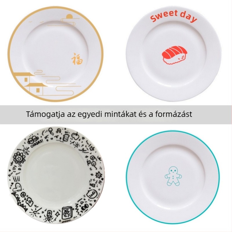 Kerek csontporcelán lapos tányér, felületi üvegezés, logó nyomtatás, testreszabás elérhető