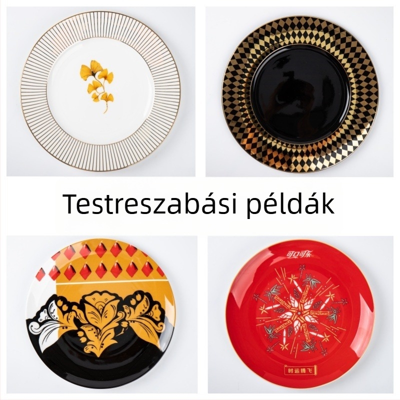 Kerek csontporcelán lapos tányér, felületi üvegezés, logó nyomtatás, testreszabás elérhető
