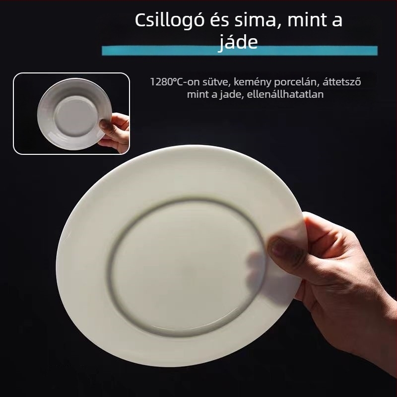 Kerek csontporcelán lapos tányér, felületi üvegezés, logó nyomtatás, testreszabás elérhető
