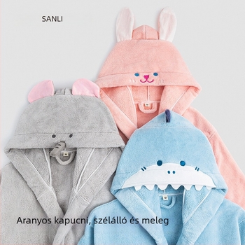 Sanli korall-fleece fürdőköntös kapucnival és törölközők készlet felnőtteknek és gyerekeknek
