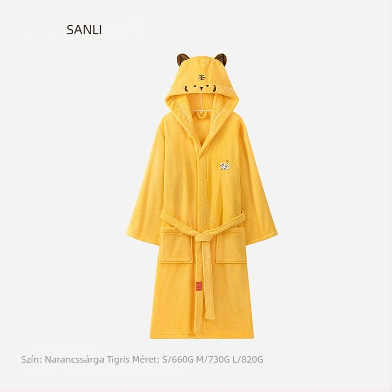 Sanli korall-fleece fürdőköntös kapucnival és törölközők készlet felnőtteknek és gyerekeknek