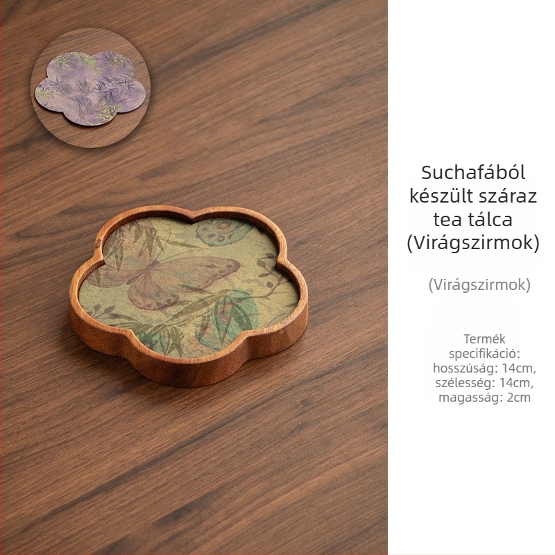 Diófából készült teás tálca, új kínai stílusban, zen hatású, teázókendő párna és teáskannatartó
