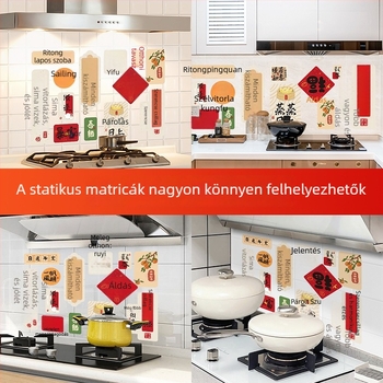 Konyhai falmatrica, PVC anyagú, tűzálló és olajálló, karikatúra motívummal, egy darab, sík falmatrica