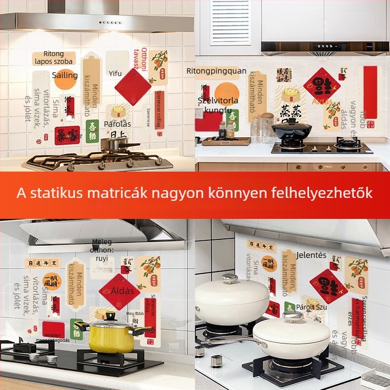 Konyhai falmatrica, PVC anyagú, tűzálló és olajálló, karikatúra motívummal, egy darab, sík falmatrica