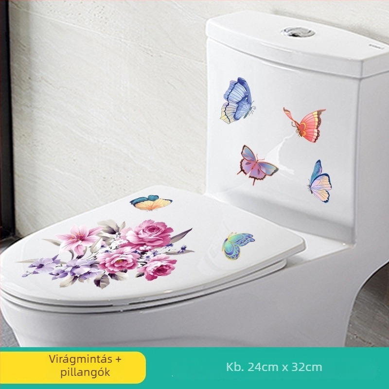 WC matrica, virágos motívum, PVC anyag, fürdőszobához