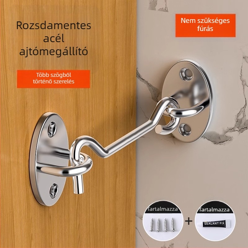 Csúszó ajtó zár – fúrás nélkül, rozsdamentes acél, csiszolt felület, Tip A zár