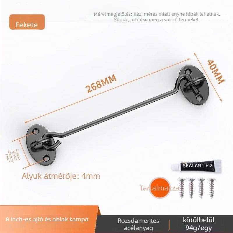 Csúszó ajtó zár – fúrás nélkül, rozsdamentes acél, csiszolt felület, Tip A zár