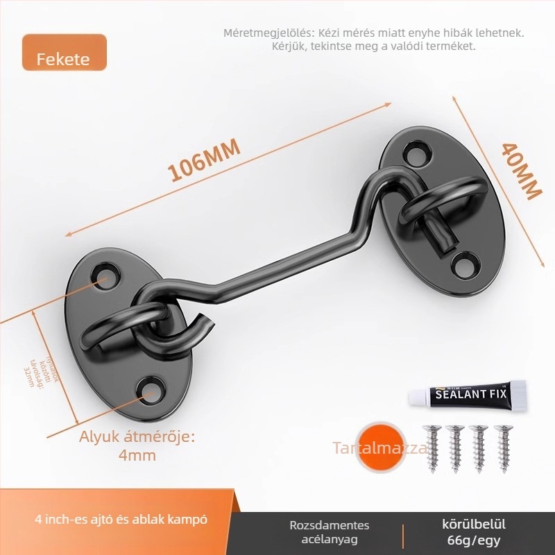 Csúszó ajtó zár – fúrás nélkül, rozsdamentes acél, csiszolt felület, Tip A zár