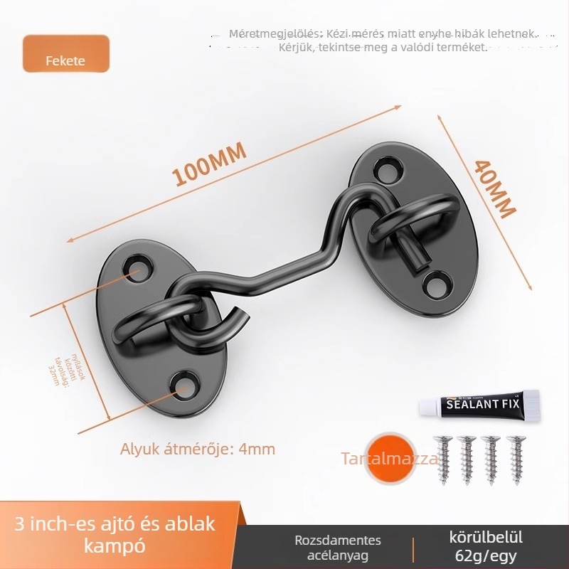 Csúszó ajtó zár – fúrás nélkül, rozsdamentes acél, csiszolt felület, Tip A zár