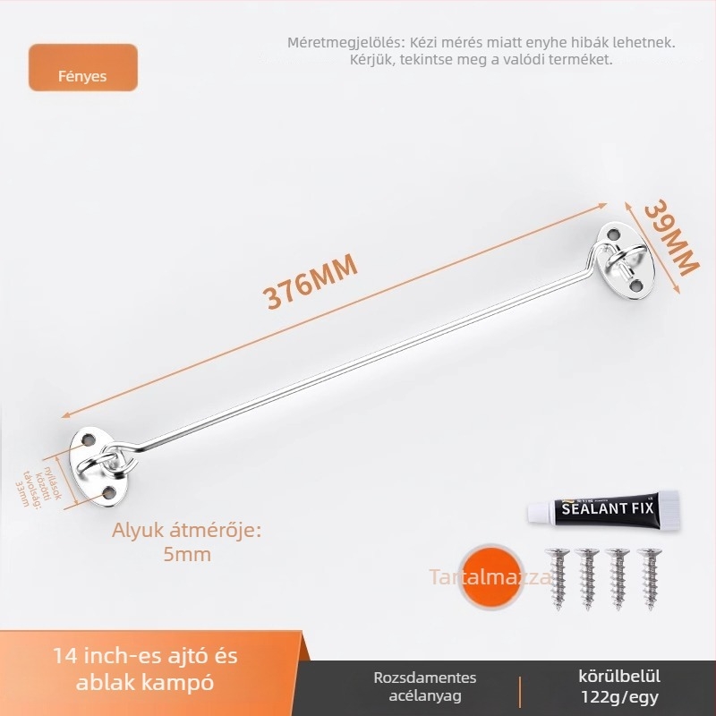 Csúszó ajtó zár – fúrás nélkül, rozsdamentes acél, csiszolt felület, Tip A zár