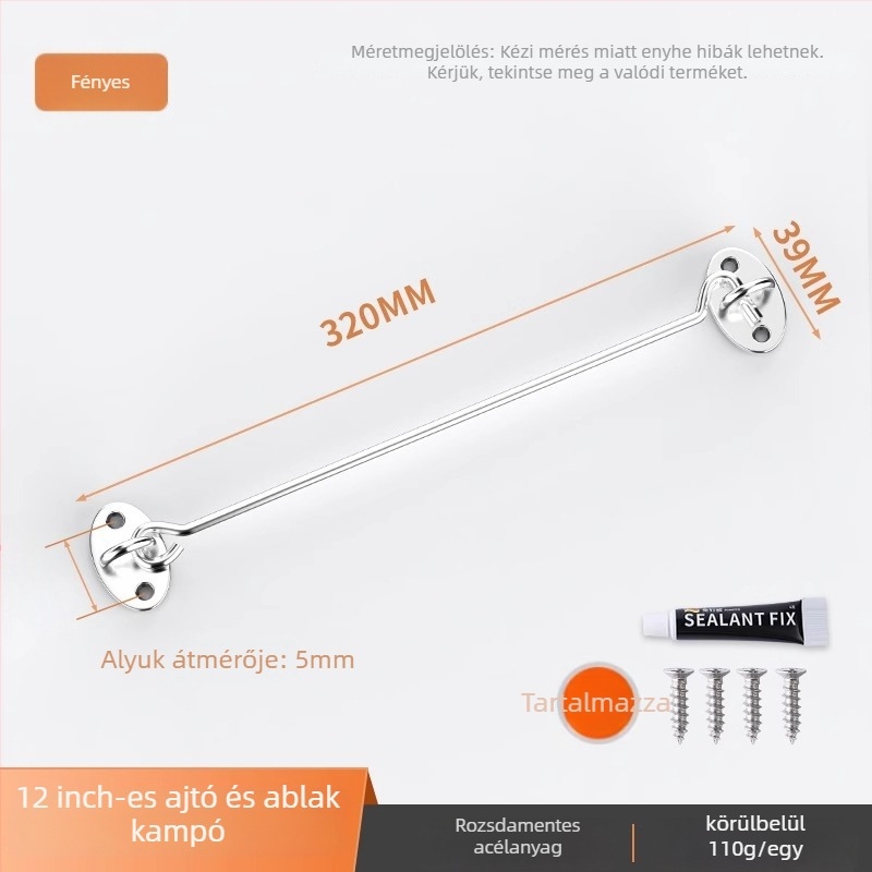 Csúszó ajtó zár – fúrás nélkül, rozsdamentes acél, csiszolt felület, Tip A zár