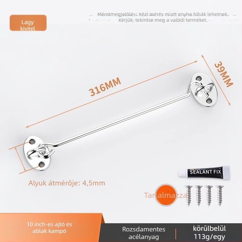 Csúszó ajtó zár – fúrás nélkül, rozsdamentes acél, csiszolt felület, Tip A zár