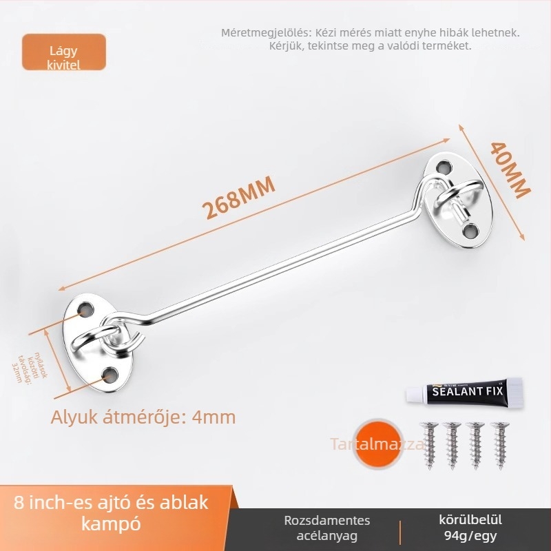 Csúszó ajtó zár – fúrás nélkül, rozsdamentes acél, csiszolt felület, Tip A zár