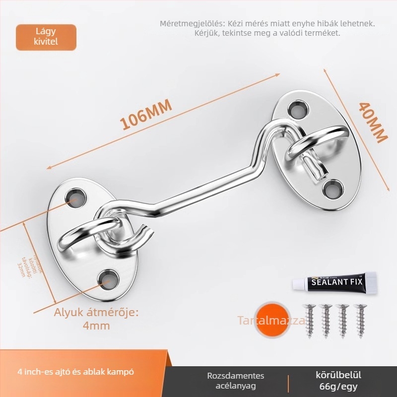 Csúszó ajtó zár – fúrás nélkül, rozsdamentes acél, csiszolt felület, Tip A zár