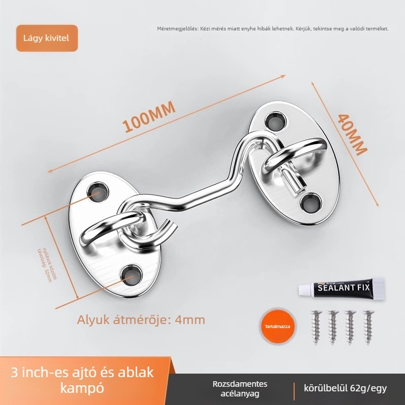 Csúszó ajtó zár – fúrás nélkül, rozsdamentes acél, csiszolt felület, Tip A zár