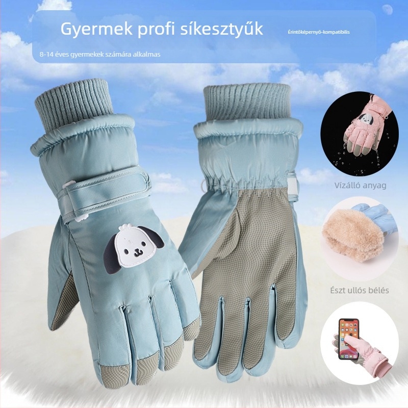 Gyerekeknek való síkesztyű Cartoon mintával, meleg velúr-pamut bélés, vízálló, érintésérzékeny kijelzőkkel kompatibilis
