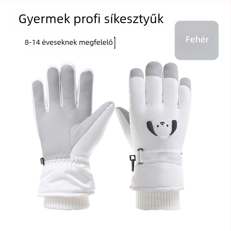 Gyerekeknek való síkesztyű Cartoon mintával, meleg velúr-pamut bélés, vízálló, érintésérzékeny kijelzőkkel kompatibilis