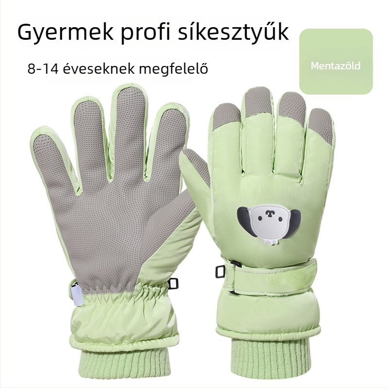 Gyerekeknek való síkesztyű Cartoon mintával, meleg velúr-pamut bélés, vízálló, érintésérzékeny kijelzőkkel kompatibilis