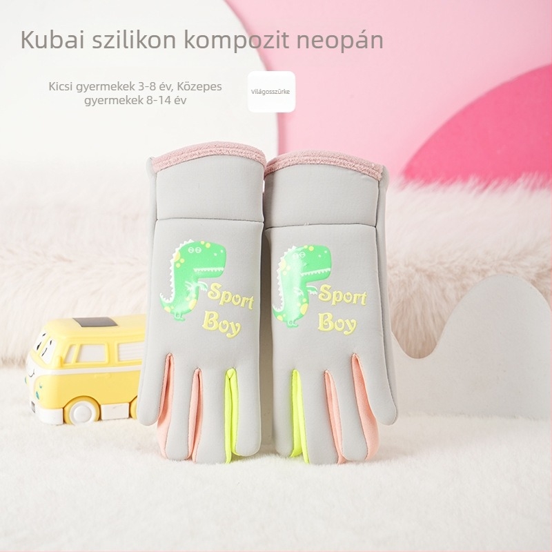 Gyerekeknek való síkesztyű Cartoon mintával, meleg velúr-pamut bélés, vízálló, érintésérzékeny kijelzőkkel kompatibilis
