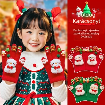 Gyerekek téli ujjas kesztyű – karikatúra mintázat, Koreai stílus, műkasmír, 3–8 éveseknek, melegen tart