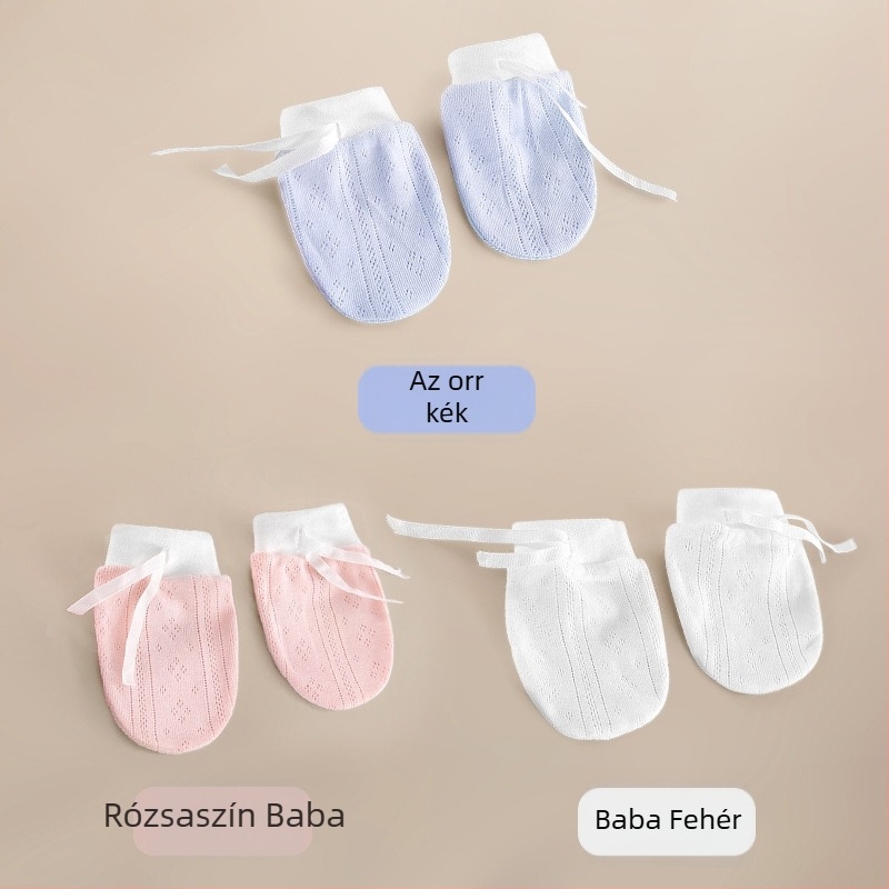 Baba kesztyűk, pamutból kötött, uniszex, arcát védő karcolások ellen, 0–3 hónapos korosztály, monokróm