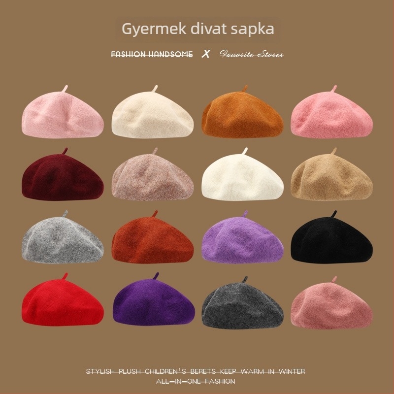 Gyerekeknek készült beret, tavasz–ősz időszakra, lányos tök-formájú nyolcszögletű sapka, téli festő sapka, poliészter