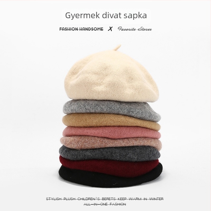 Gyerekeknek készült beret, tavasz–ősz időszakra, lányos tök-formájú nyolcszögletű sapka, téli festő sapka, poliészter