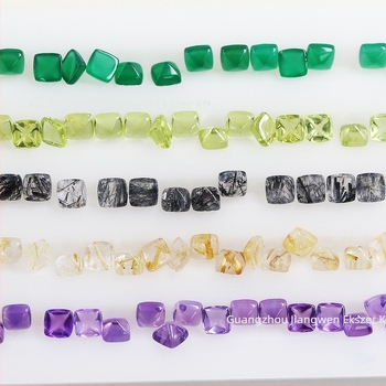 Gránát, kék holdkő, rózsaszín turmalin és sárga kristály Sugar-Tower gyűrűfej, 4×4 mm, S925 ezüstbe foglalt kövek