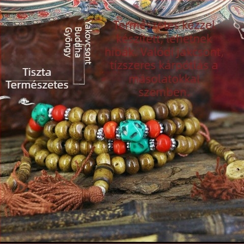 Természetes tehéncsontból készült buddhista gyöngyös karkötő, 108 gyöngy, nepáli etnikus stílus, férfiaknak és nőknek