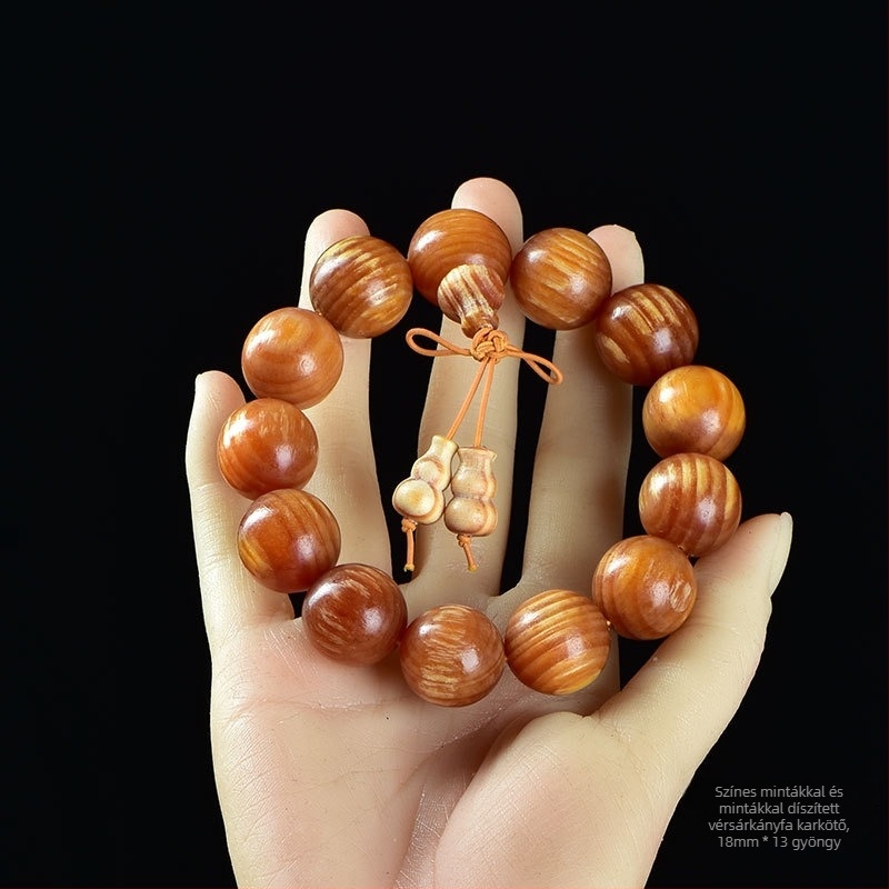 108 gyöngyös kínai stílusú karkötő Blood Dragon Woodból borostyán betétekkel