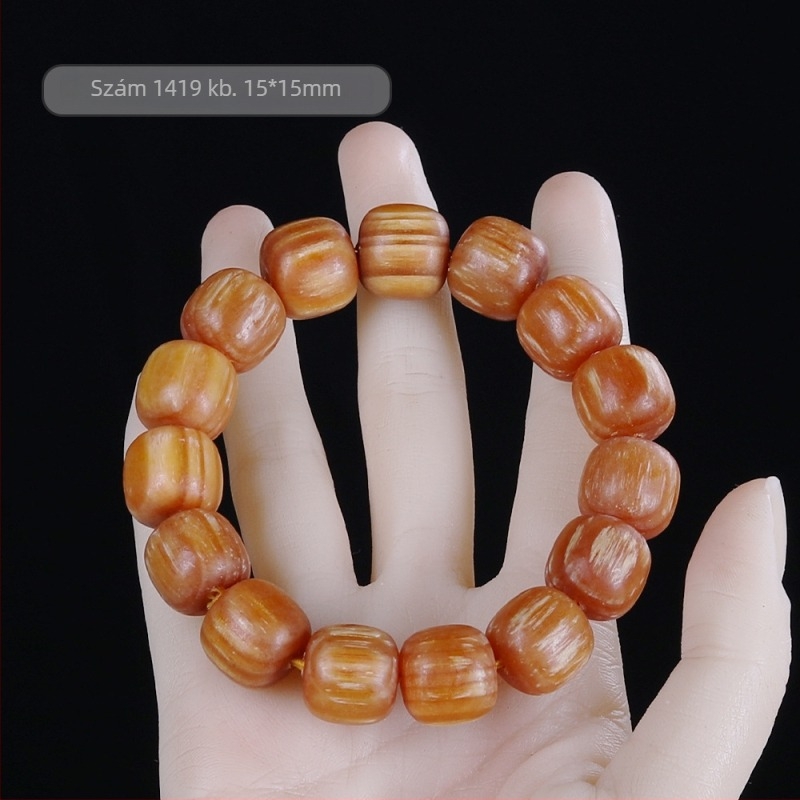 108 gyöngyös kínai stílusú karkötő Blood Dragon Woodból borostyán betétekkel