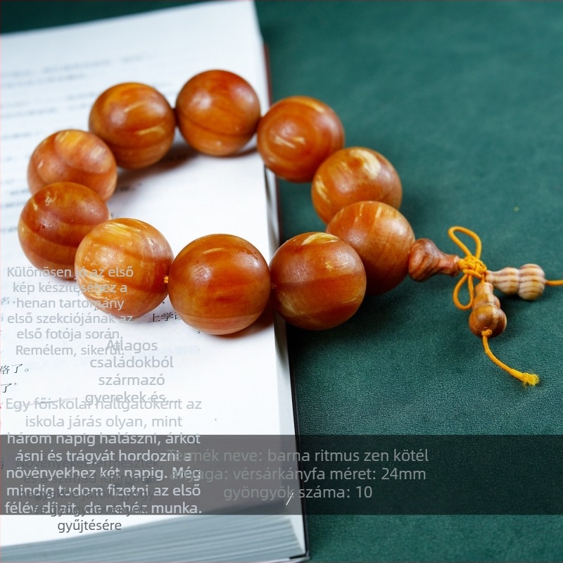 108 gyöngyös kínai stílusú karkötő Blood Dragon Woodból borostyán betétekkel