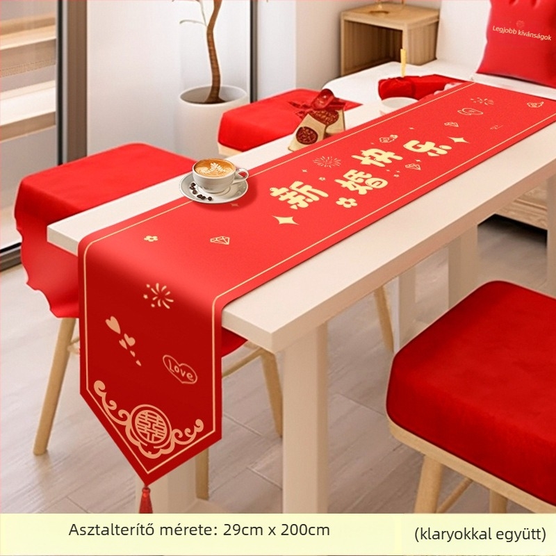 Vörös esküvői asztalterítő és asztali futó (Textil; Csomagolás: Opp bag; Márka: Cloth language; Esküvő; Ajándék)