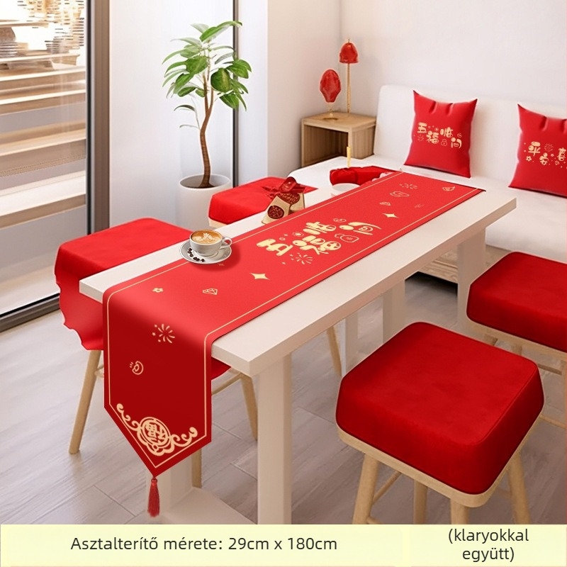 Vörös esküvői asztalterítő és asztali futó (Textil; Csomagolás: Opp bag; Márka: Cloth language; Esküvő; Ajándék)