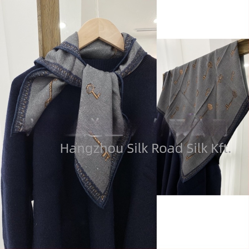 Kétoldalas jacquard selyem-gyapjú négyszögletes sál téli viselethez