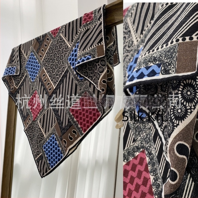 Kétoldalas jacquard selyem-gyapjú négyszögletes sál téli viselethez