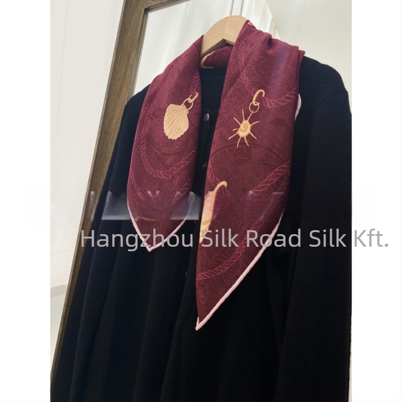 Kétoldalas jacquard selyem-gyapjú négyszögletes sál téli viselethez