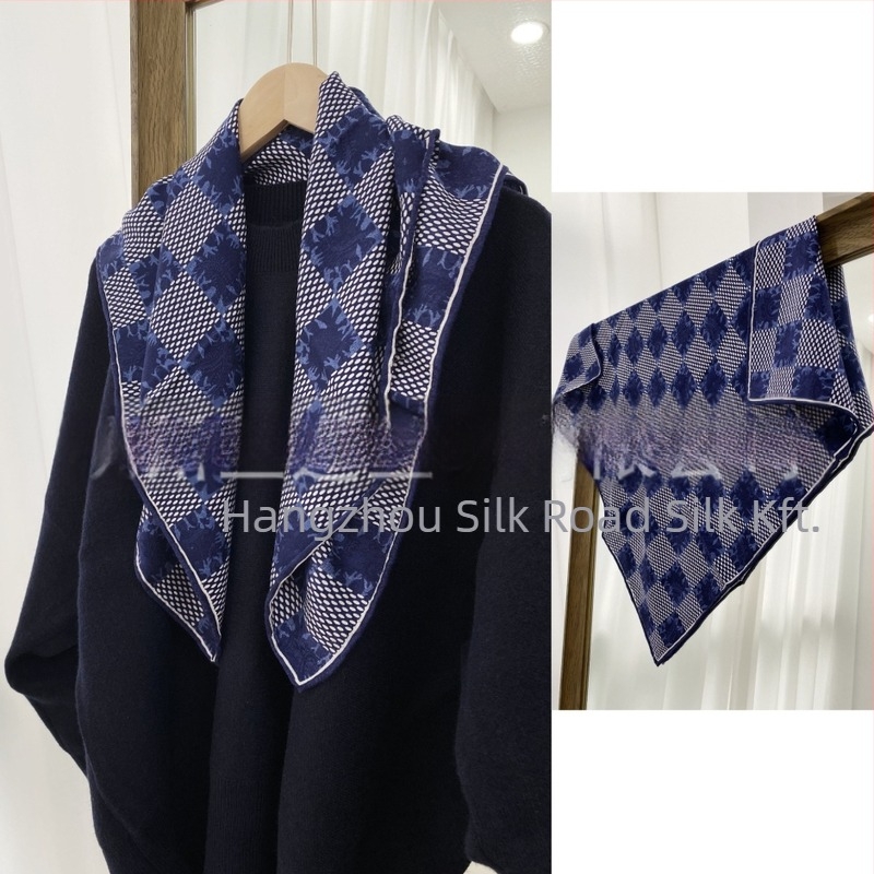 Kétoldalas jacquard selyem-gyapjú négyszögletes sál téli viselethez