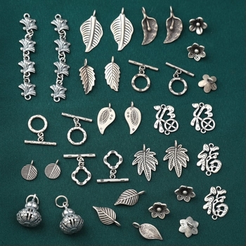 Sterling ezüst levél gyöngyfűző kiegészítő OT kapoccsal, retro stílusú DIY ékszerhez